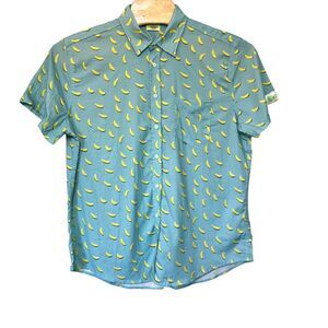 Zesties Size XL‎ Blue Cotton Retro 80s Style Beach Shirt Button Graphic Citrus